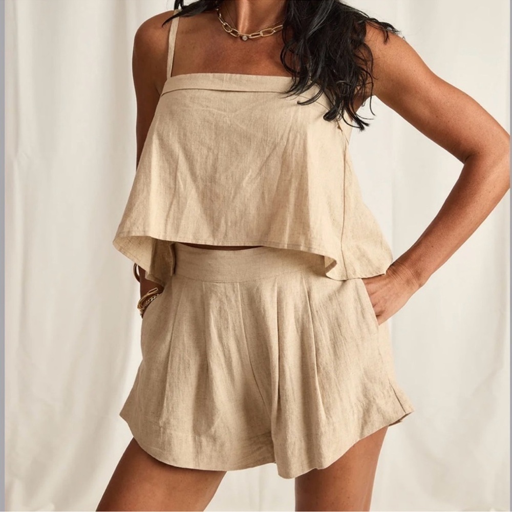 Free the Label Florence Linen Shorts Size Small Tan